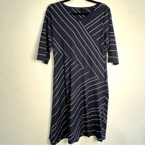 N Touch navy & white striped dress, 3-quarter length sleeves, Sz PS. Preowned
